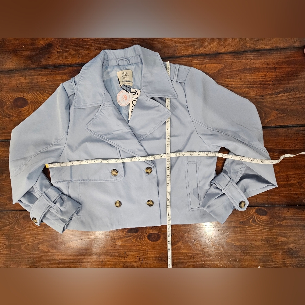 Sky Blue Women's Cropped Trench Coat/Jacket Water Resistant Sz Large NWT - Picture 6 of 7